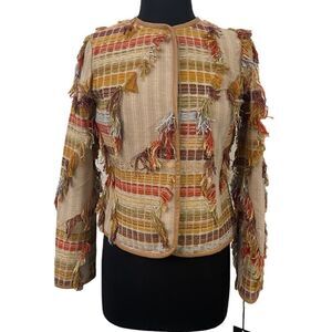 Worth Tweed Fringe And Faux Leather Blazer Sz S NWT
